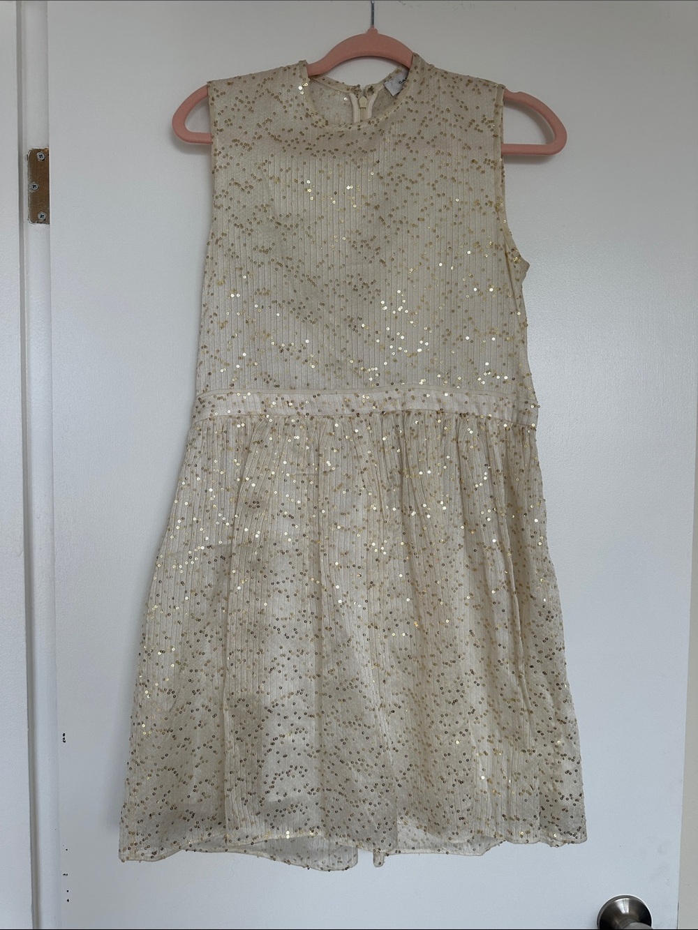 Carven Girls Cream and Gold Sequin Party Dress